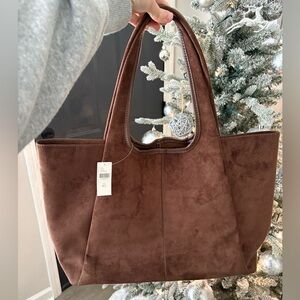 NWT Anthropologie Medium Brown Suede Tote Bag